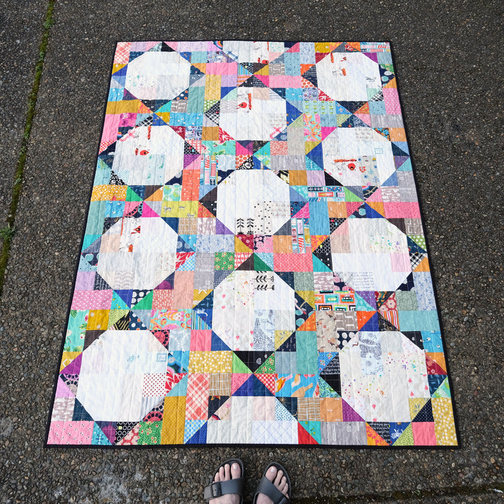 Modern and traditional Gracie Quilt mockups using Layer Cakes, fat eighths, and scraps